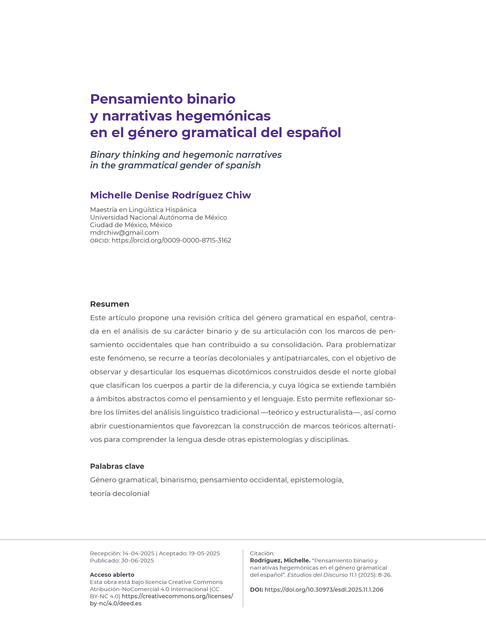 Portadilla: Pensamiento binario y narrativas hegemónicas en el género gramatical del español