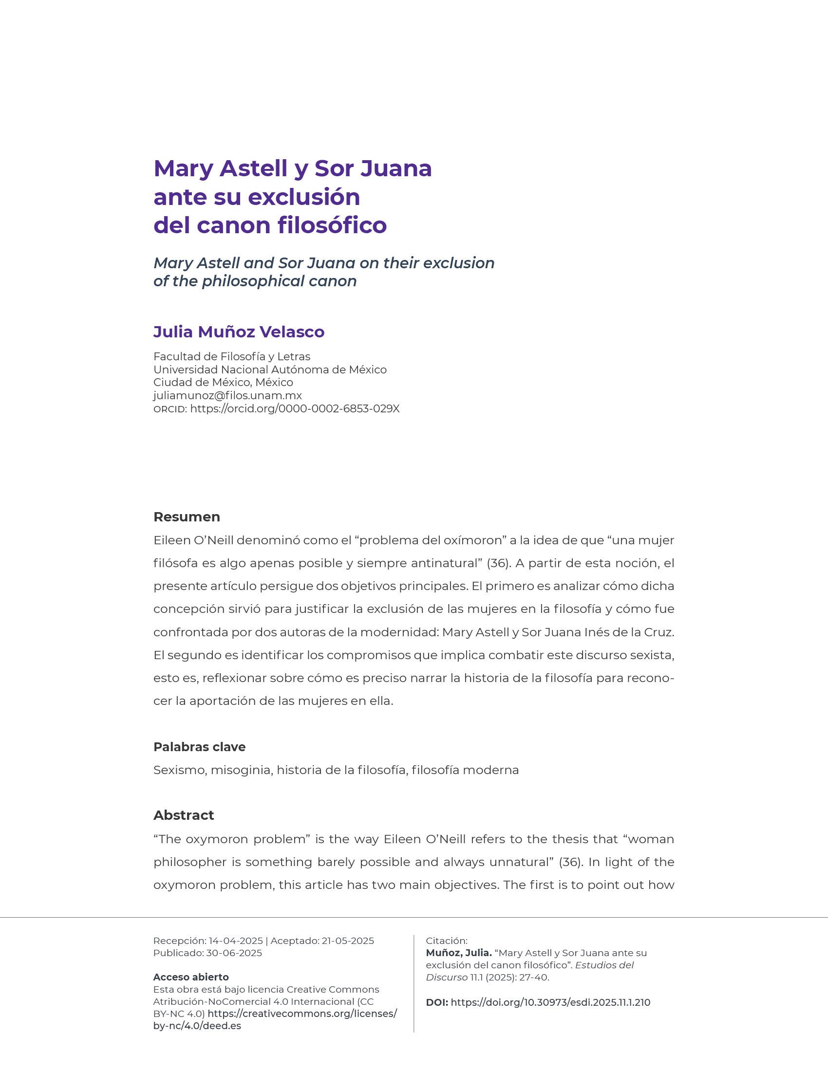 Portadilla: Mary Astell y Sor Juana ante su exclusión del canon filosófico