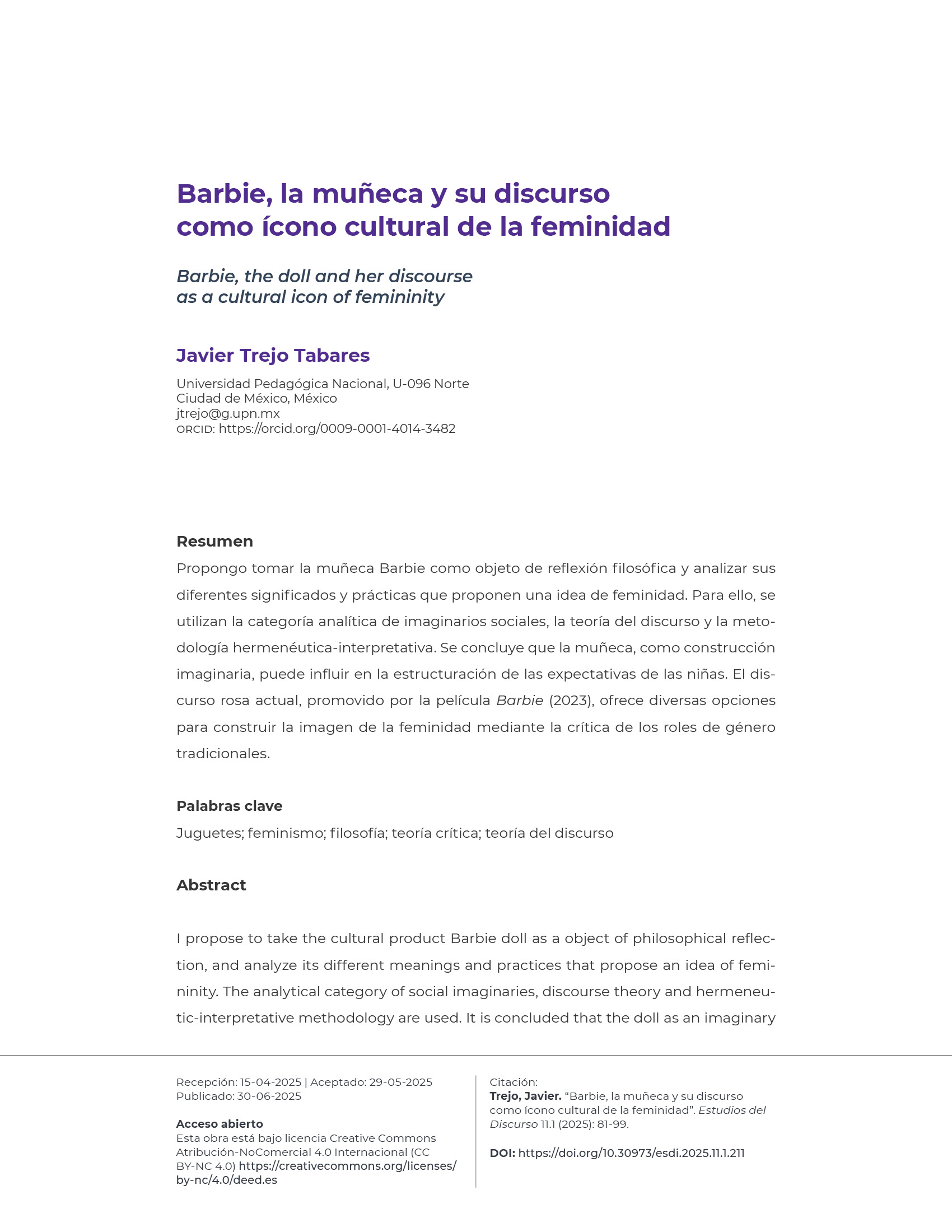 Portadilla: Barbie, la muñeca y su discurso como ícono cultural de la feminidad