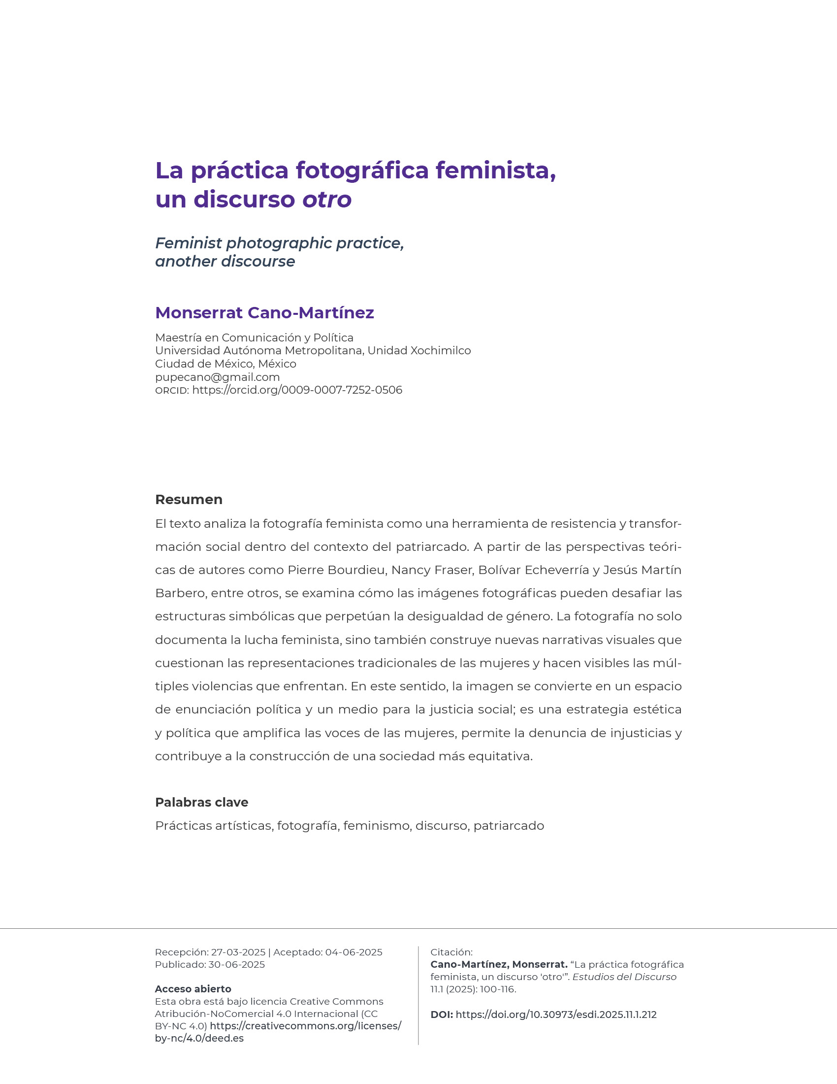 Portadilla: La práctica fotográfica feminista, un discurso "otro"
